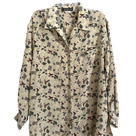 Vintage Theo Miles Equestrian Silk Shirt Top Blouse Size 16W Button Front - Picture 2 of 13